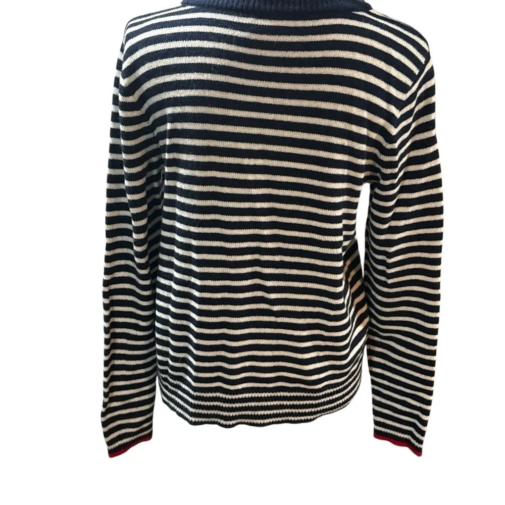 J.Crew Fair Isle Striped Merino Wool Sweater Navy Cream Size Medium